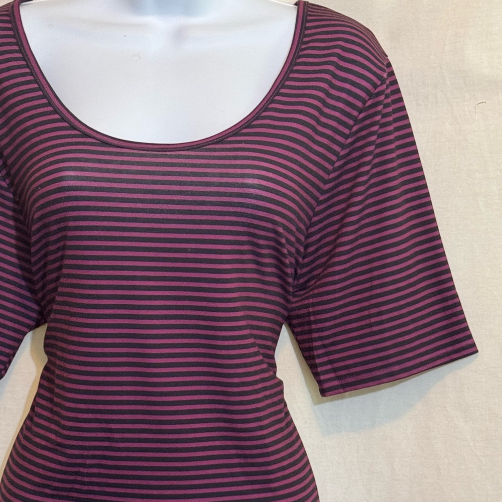 C-47 LuLaRoe Purple & Black Stripe Short sleeve High Low Tunic Blouse Size L - Picture 6 of 15